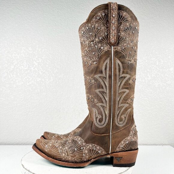 Lane CALYPSO Womens Cowboy Boots 8.5 Brown Western Cowgirl Mid Calf Tall Bling - Picture 4 of 11
